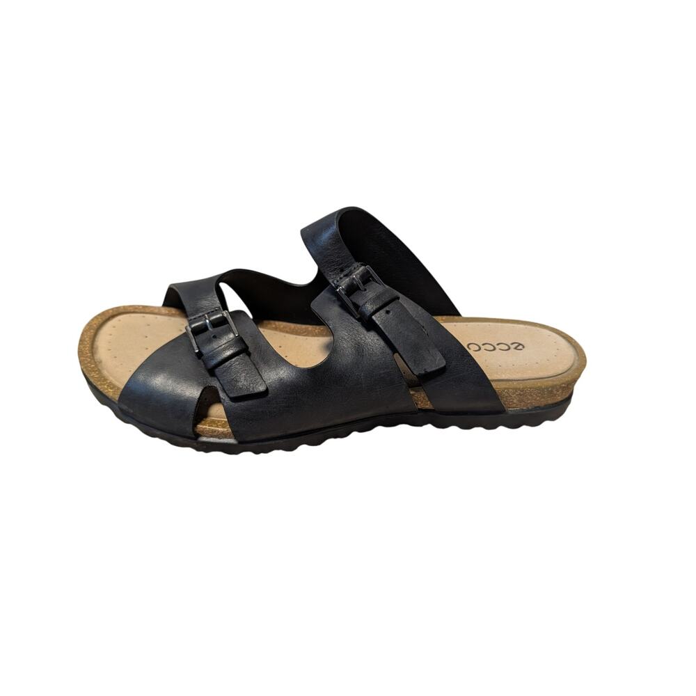 ECCO Cozmo Women's Black Leather Dual Buckle Strap Slide Sandals Size 6 EU 37